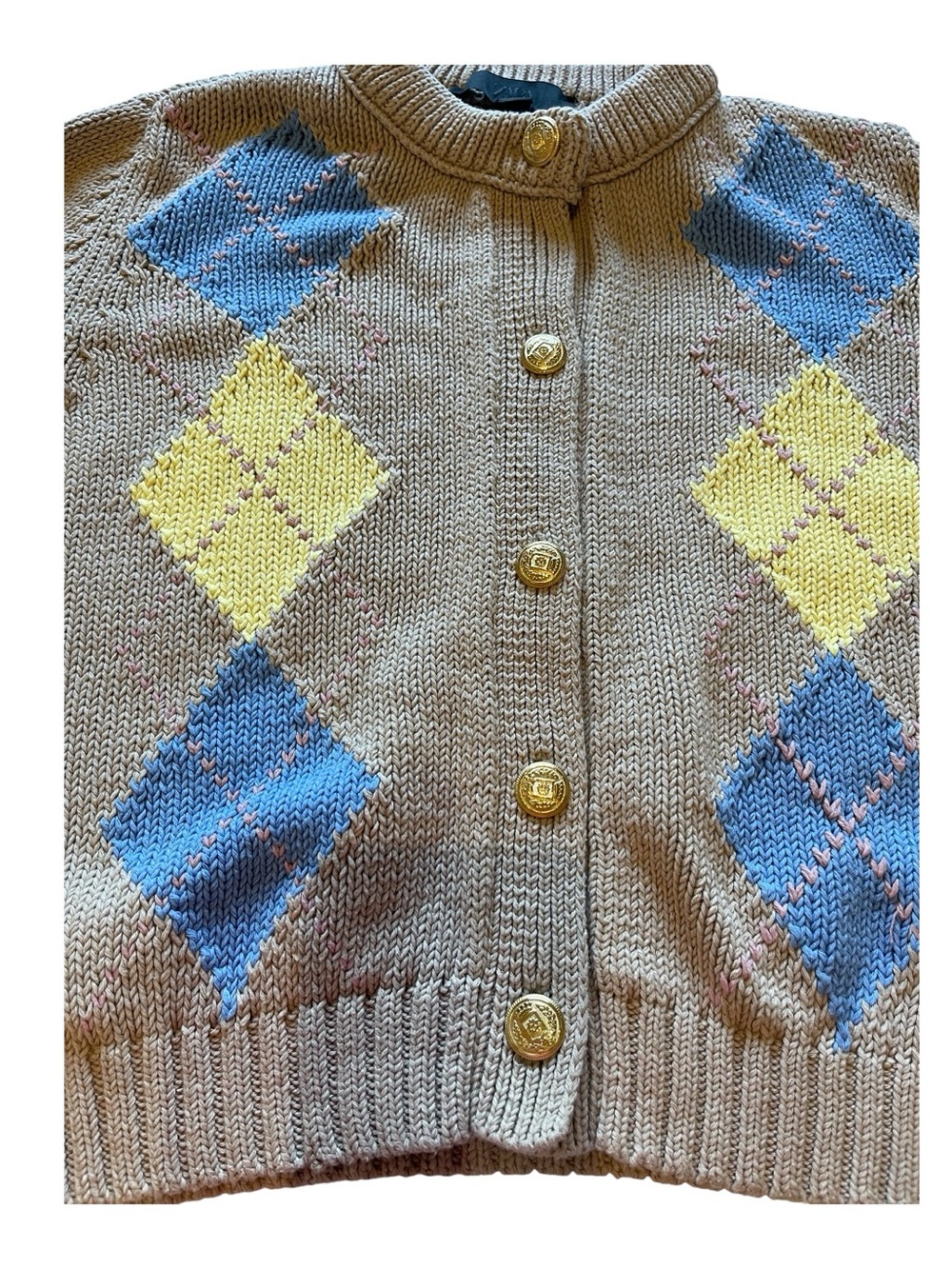 Zara Beige Argyle Knit Cardigan with Gold Buttons.
Size Medium - Picture 3 of 9